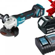 Аккум. углошлифмашина MAKITA DGA 518 ZU в кор. + АКЦИЯ (BL1830B + DC18RC) (18.0 В, 1 акк., 3.0 А/ч, Li-Ion, диск 125х22.0 мм, вибро)