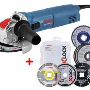 Одноручная углошлифмашина BOSCH GWX 14-125 в кор. + АКЦИЯ (16 кругов) (1400 Вт, диск 125х22 мм, система X-LOCK. 16 кругов в ПОДАРОК!)