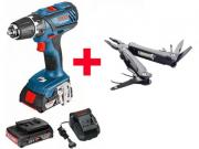 Аккум. дрель‑шуруповерт BOSCH GSR 18‑2‑LI PLUS в чем. + мультитул Swiss Peak [0615990K9S]