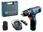 Аккум. ударная дрель‑шуруповерт BOSCH GSB 120‑LI в чем. (12.0 В, 2 акк., 2.0 А/ч Li‑Ion, 2 скор., 28 Нм, шурупы до 7 мм, сверление в металле до 6 мм)