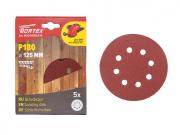 Шлифлист 125мм круг Р180 д/дерева самосцепл. 8 отв. 5 шт. WORTEX       [WSD11180E519]
