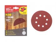Шлифлист 125мм круг Р240 д/дерева самосцепл. 8 отв. 5 шт. WORTEX                                                                                                                                                                                 [WSD11240E519]