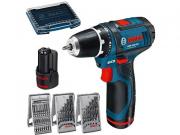 Шуруповерт аккумуляторный BOSCH GSR 12V‑15 + 3 набора сверл и бит [0615990GD9]