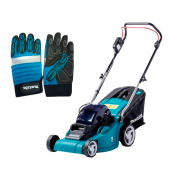 Газонокосилка аккумуляторная MAKITA DLM 380 PM2 + АКЦИЯ (перчатки) (18.0 В, 2 акк., 4.0 А/ч, Li‑Ion, шир. 380 мм, выс. 25‑75 мм, пластм. корпус, траво