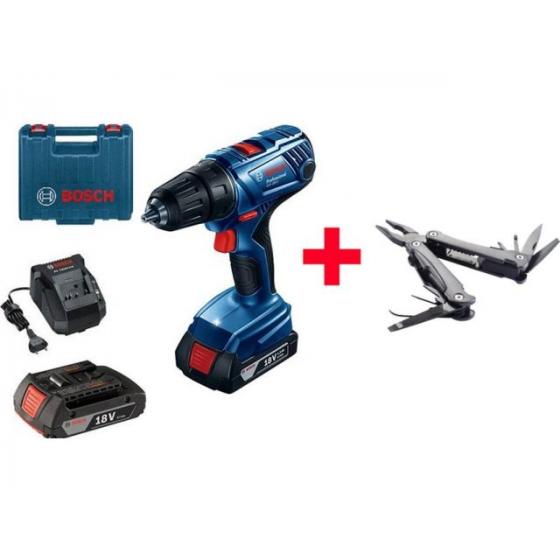 Аккум. дрель-шуруповерт BOSCH GSR 180-LI в чем. + мультитул Swiss Peak (18.0 В, 2 акк., 1.5 А/ч Li-Ion, 2 скор., 54 Нм, шурупы до 10 мм) [0615990K9P]