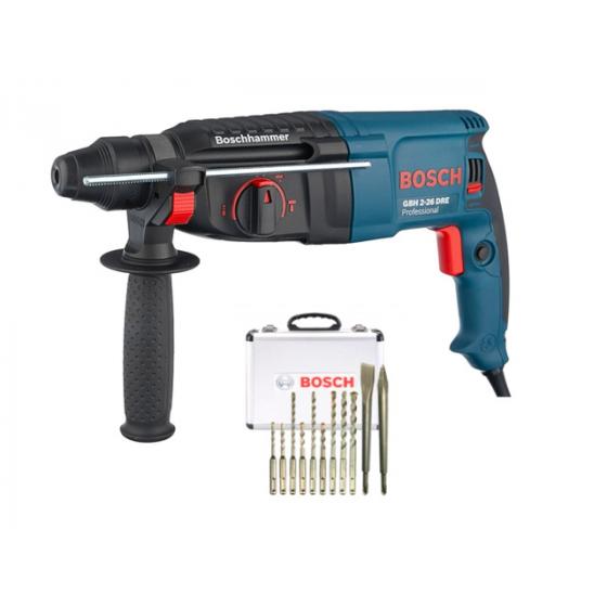 Перфоратор BOSCH GBH 2-26 DRE в чем. + набор сверл (800 Вт, 2.7 Дж, 3 реж., патрон SDS-plus, вес 2.7 кг) [0615990L43]