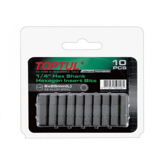 Насадка шестигранник 5мм 1/4" 10шт блистер TOPTUL (FSDA0805G)