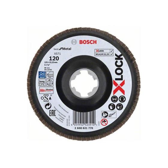 Круг лепестковый 125х22.2 мм G120 конический BEST FOR METAL X-LOCK BOSCH