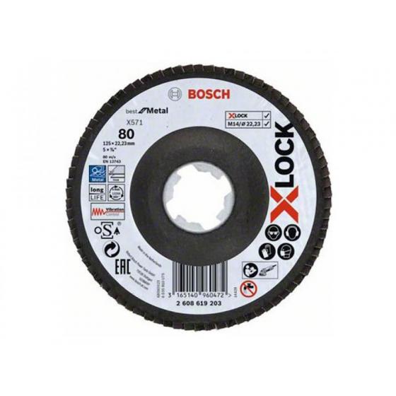 Круг лепестковый 125х22.23 мм G80 BEST FOR METAL X-LOCK BOSCH