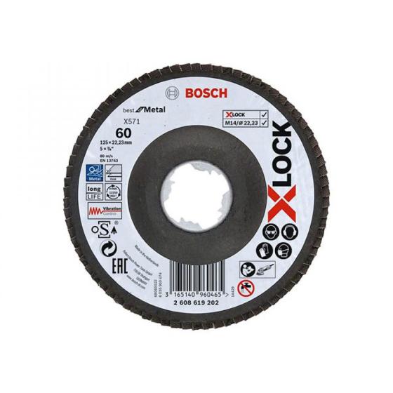 Круг лепестковый 125х22.2 мм G60 плоский BEST FOR METAL X-LOCK BOSCH EN13743