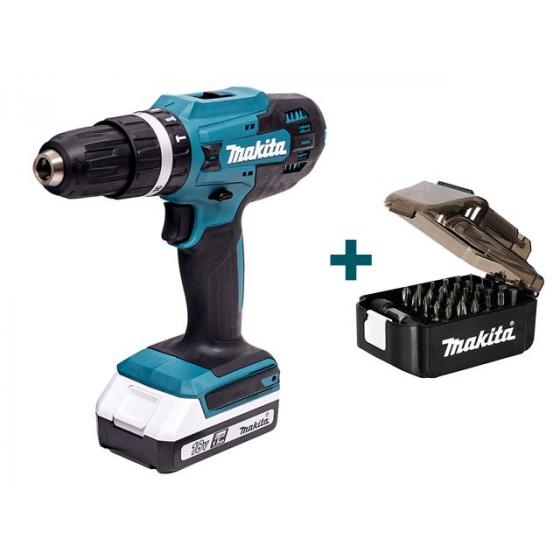 Аккум. дрель-шуруповерт MAKITA HP 488 DWAE в чем. + Набор насадок 31 шт. (Е-03084) (18.0 В, 2 акк., 2.0 А/ч Li-Ion, 2 скор., 42 Нм, шурупы до 10 мм)