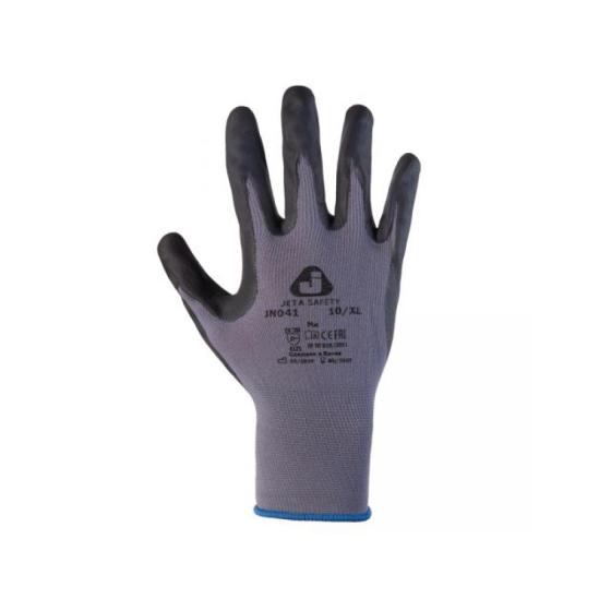 Перчатки с защитой от порезов, р-р 8/M (полиэфир, пенонитрил. покр.), серый/черный Jeta Safety (перчатки стекольщика, антипорезные)