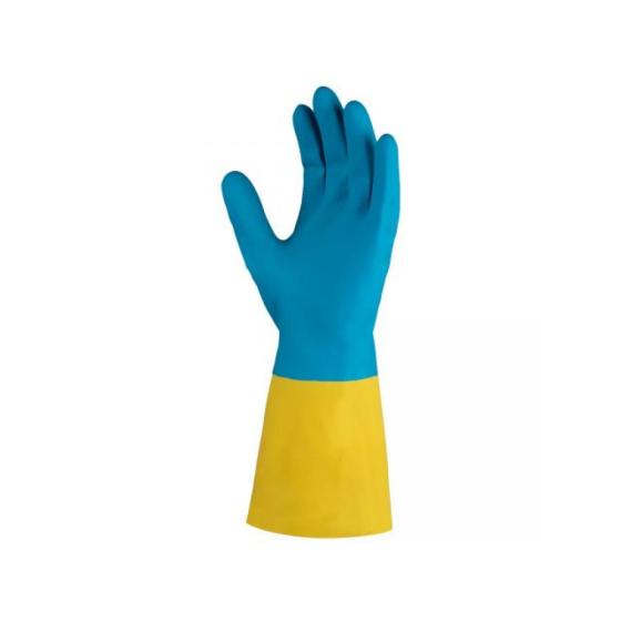 Перчатки К80 Щ50 неопреновые хозяйственно - промышленные, р-р 8/M, желто-голубые, JetaSafety (Хозяйствен., промышл. из неопрена, плотные, прочные,L=33