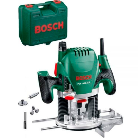 Фрезер вертикальный BOSCH POF 1400 AСE в чем. (1400 Вт, цанга 6/8 мм, 28000 об/мин, регул. об.)