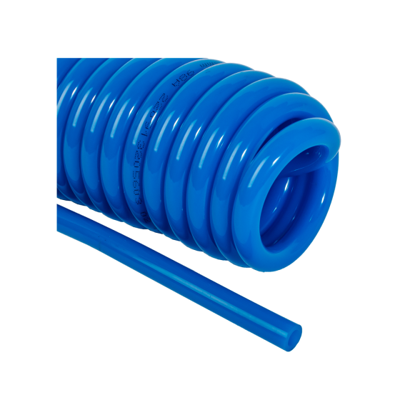 Трубка спиральная TPU 12/8 синяя, без фитингов (15м)