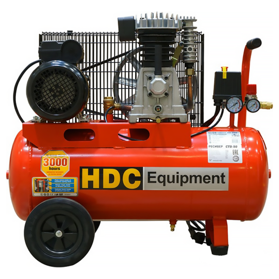 Компрессор HDC HD-A051 (396 л/мин, 10 атм, ременной, масляный, ресив. 50 л, 220 В, 2.20 кВт)
