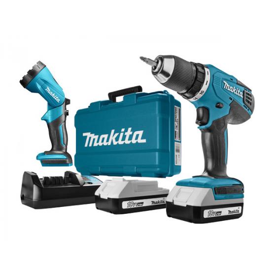 Аккум. дрель-шуруповерт MAKITA DF 457 DWLE в чем. + фонарь