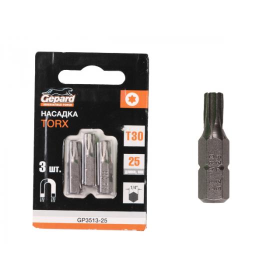 Насадка TORX T27 25мм  3шт GEPARD (GP3512-25) (бита звездочка шестилучевая звезда сталь S2  магнитная)