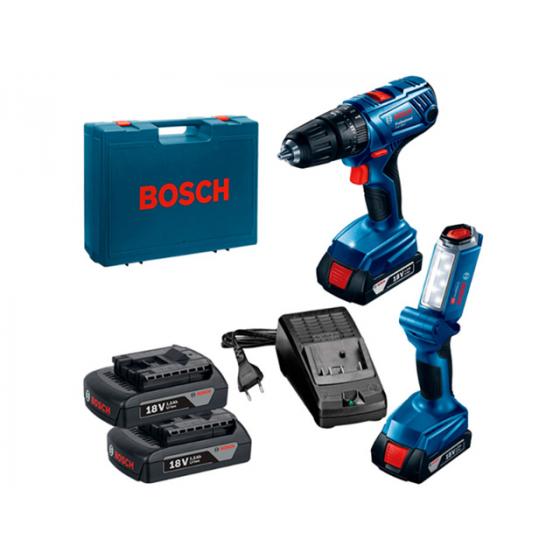 Аккум. дрель-шуруповерт BOSCH GSR 180-LI в чем. + фонарь GLI 18V-300 (18.0 В, 2 акк., 1.5 А/ч Li-Ion, 2 скор., 54 Нм, шурупы до 10 мм) [06019F8103]