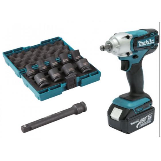 Аккум. ударный гайковерт MAKITA DTW 190 JX3 в чем. + набор головок (18.0 В, 2 акк., 3.0 А/ч Li-Ion, посадочн. квадрат 1/2 ", 190 Нм, вес 1.2 кг) [DTW190JX3]