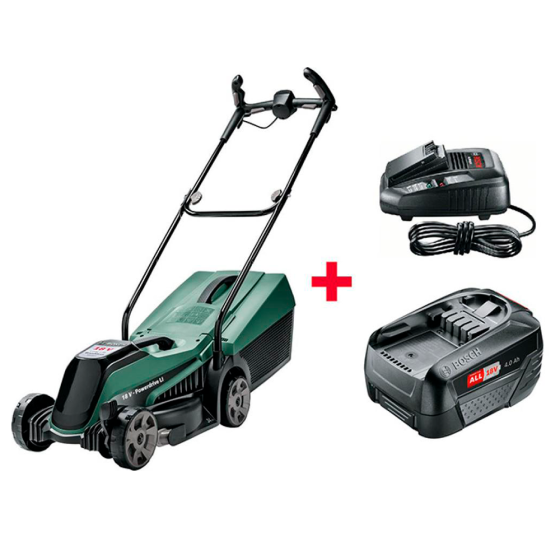 Газонокосилка аккумуляторная BOSCH CityMower 18 (18.0 В, 1 акк., 4.0 А/ч, Li-Ion, шир. 340 мм, выс. 30-60 мм, металлич. корпус, травосборник 6)