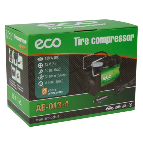 Компрессор автомобильный ECO AE-013-4, 10 бар  (манометр 7 бар)