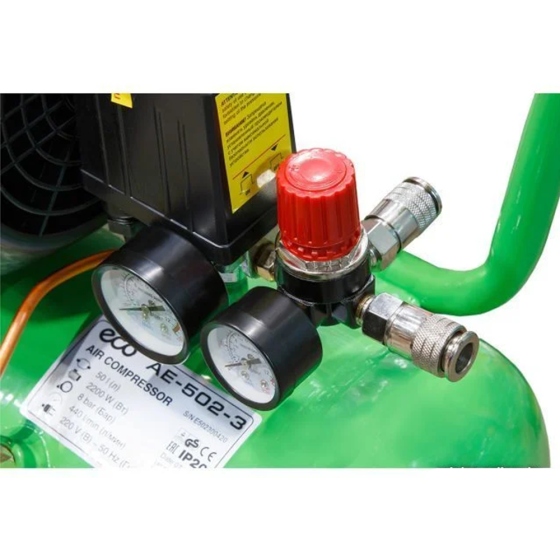 Компрессор ECO AE-502-3 АКЦИЯ! + Масло компрессорное ECO 1л (440 л/мин, 8 атм, коаксиальный, масляный, ресив. 50 л, 220 В, 2.20 кВт)