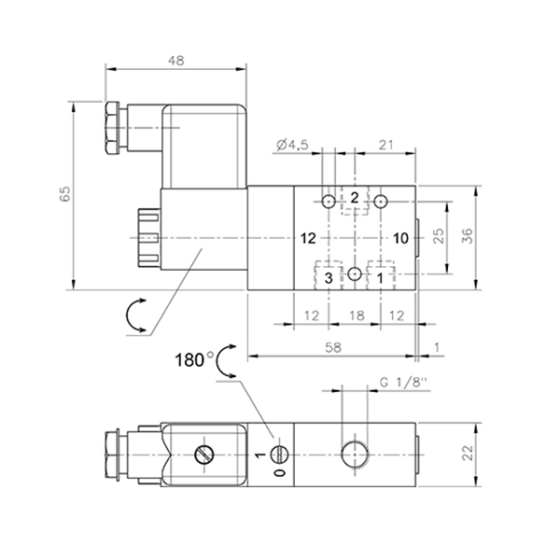 Пневмораспределитель 3/2 НЗ, одност., ручне упр., G1/8", 650 л/мин [MH 310 501]